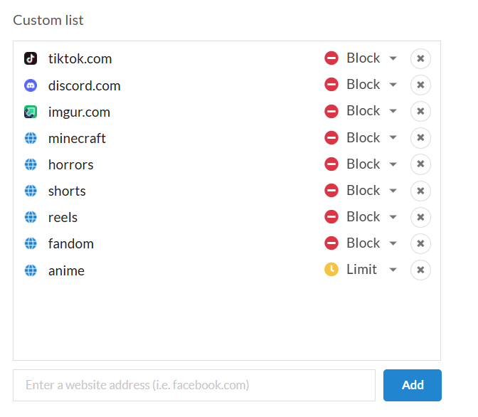 Block Keywords Custom list