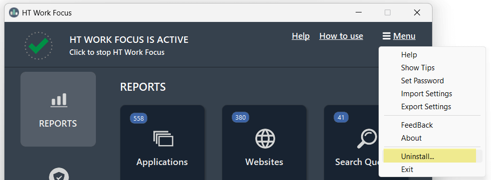 Uninstall HT Work Focus