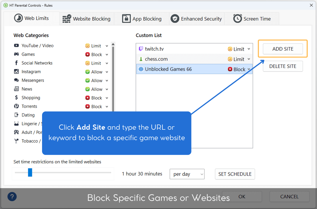 Block specific unblocked game website