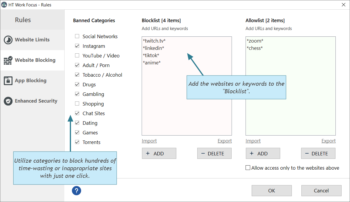 website blocking by url address