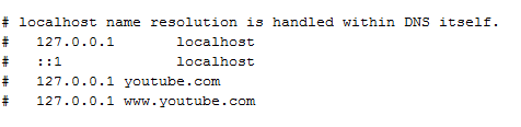 block youtube with the hosts file