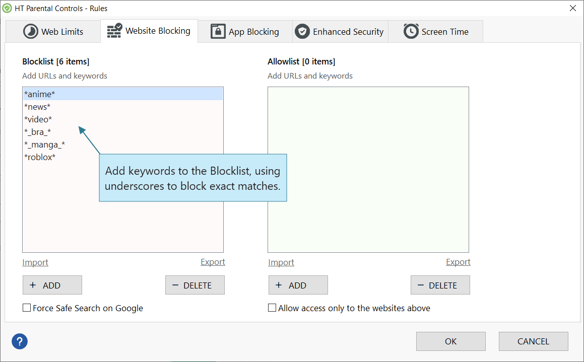 List Of Keywords To Block For Parental Control