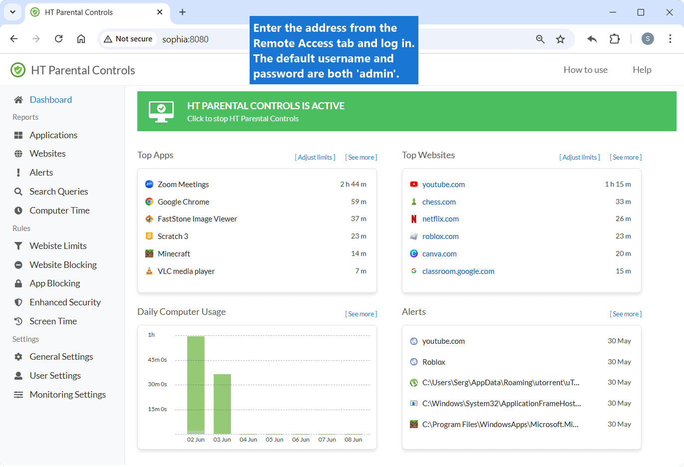 Remote Dashboard - HT Parental Controls