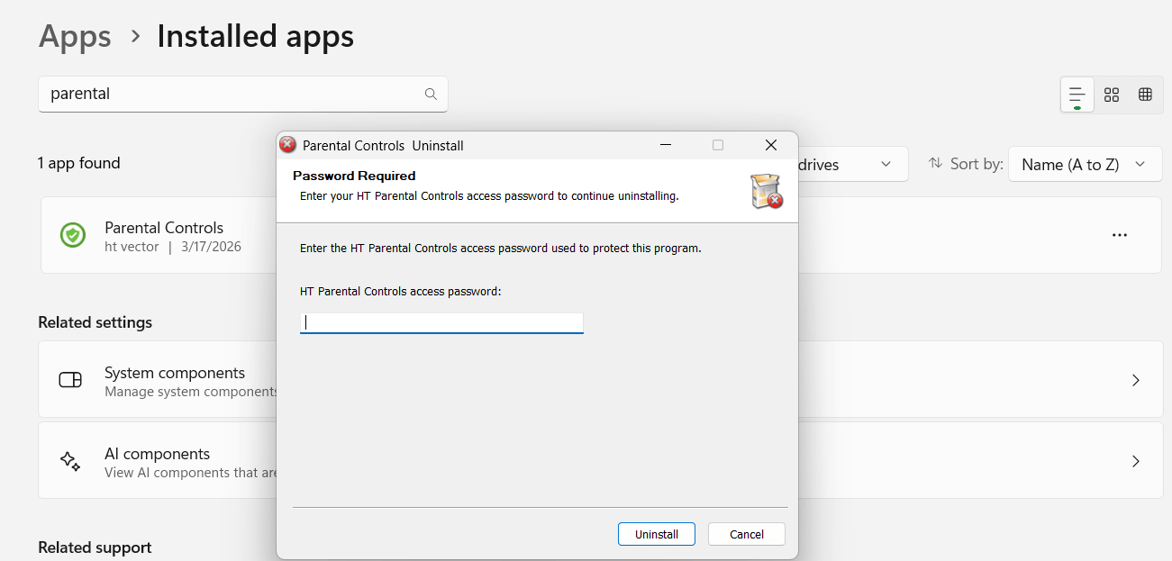 Uninstall from Windows menu