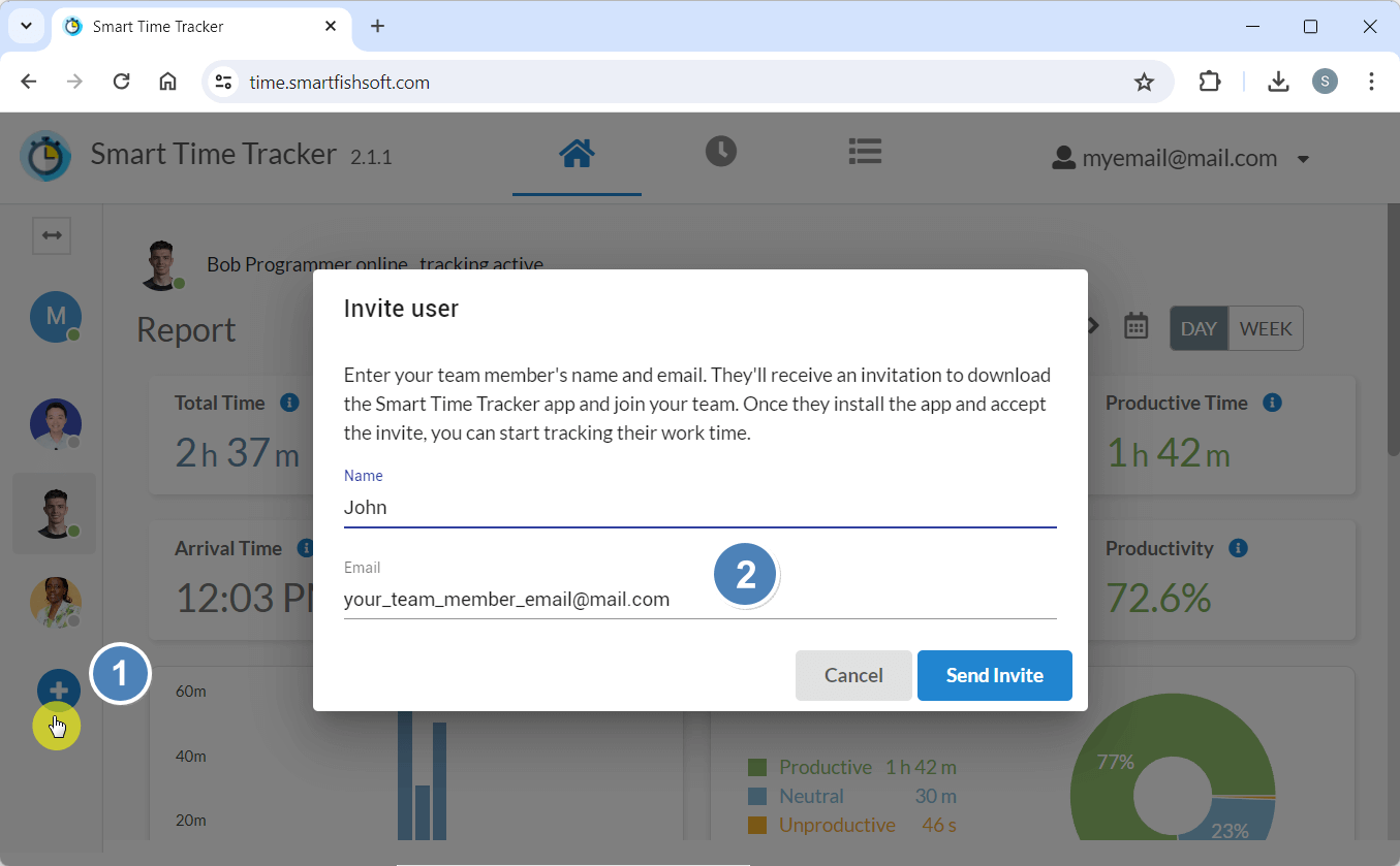 Smart Time Tracker Invite Team Member
